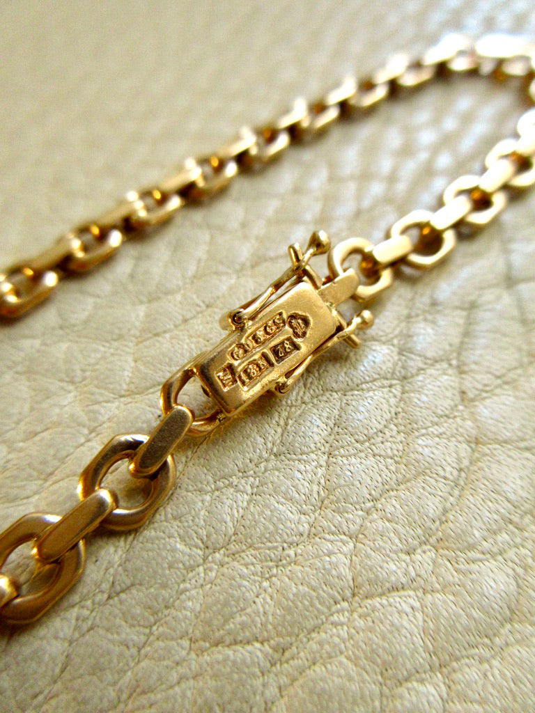 1950 Swedish Vintage Biker Link Bracelet 18k Gold – 8.1 Inch Length