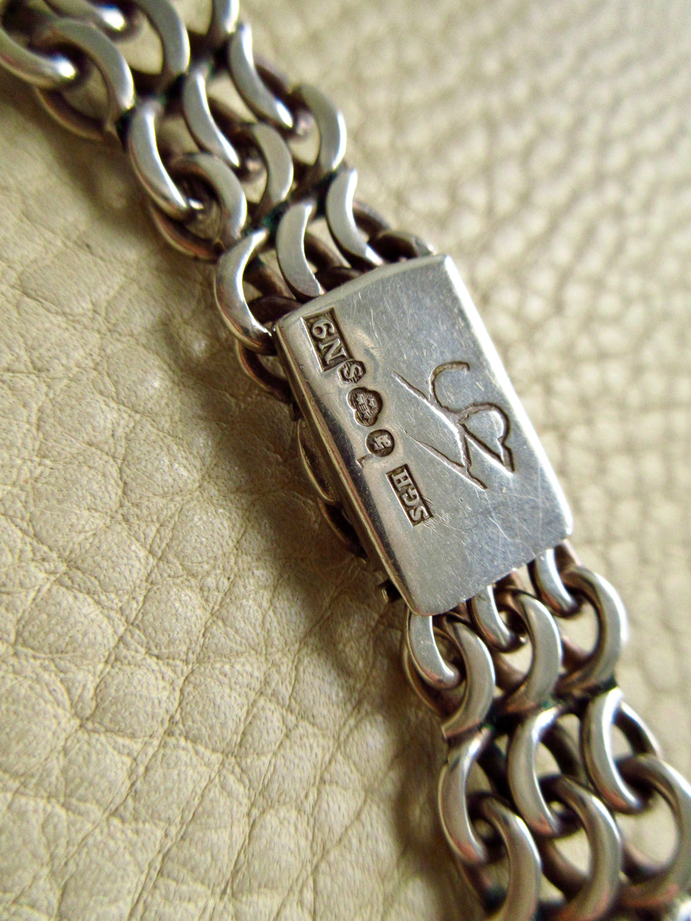 1963 Vintage Swedish Silver Crescent Link Collar Necklace – 16 inch Length