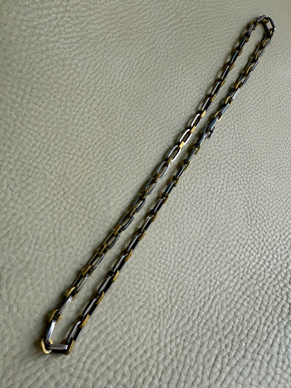 UNIQUE Chunky Sterling Silver with Alternating Gilt Links - Taxco Link Necklace - 24 inch length