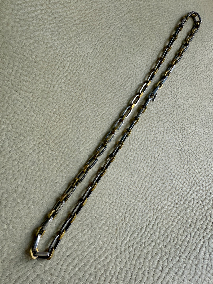 UNIQUE Chunky Sterling Silver with Alternating Gilt Links - Taxco Link Necklace - 24 inch length