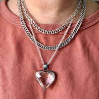 LARGE Crystal Quartz Heart Pendant in Oxidized Sterling Silver – 1.9 Inch length/drop