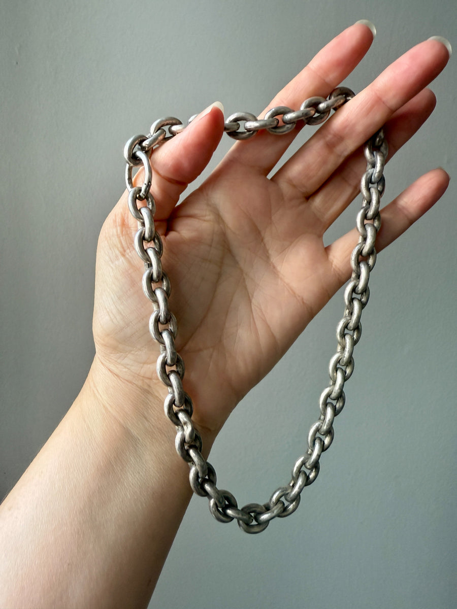 Antique Puffy Oval link Silver Chain with push clasp - 18” length
