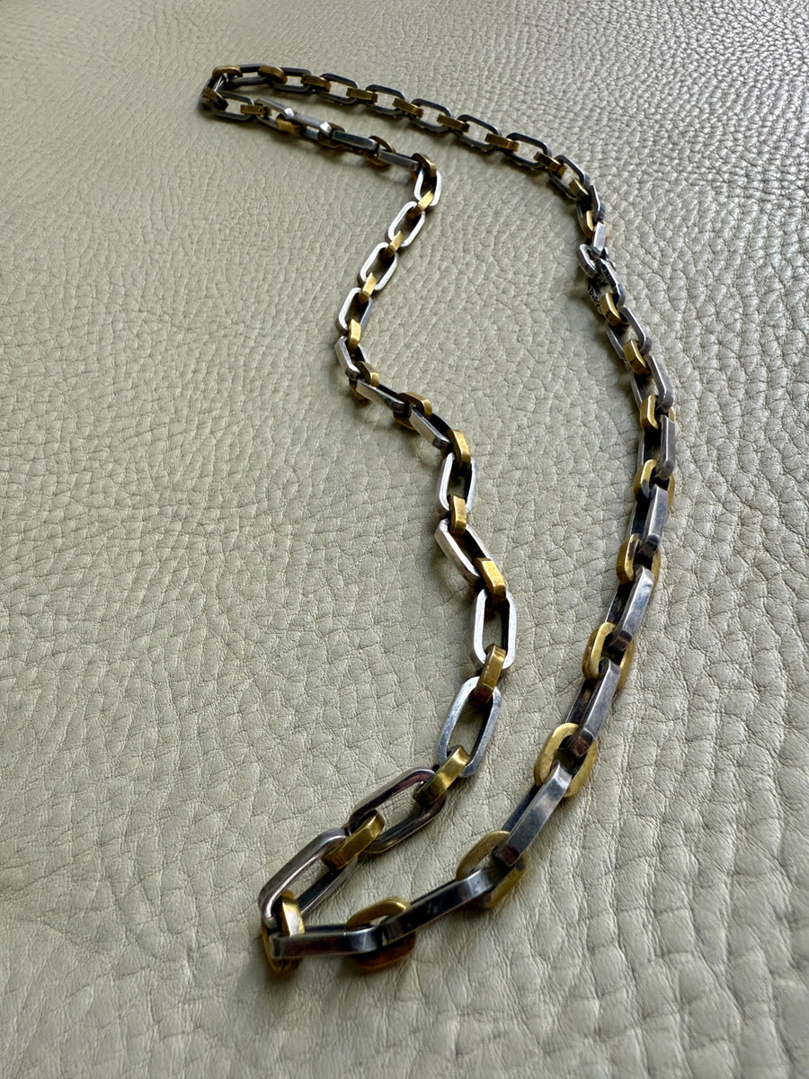 UNIQUE Chunky Sterling Silver with Alternating Gilt Links - Taxco Link Necklace - 24 inch length