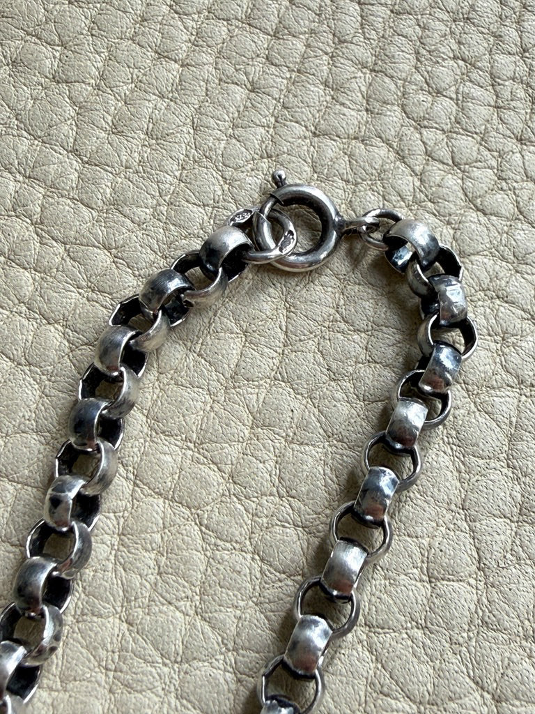 Silver Rolo Link Necklace Graduated Width - 16.8 inch length