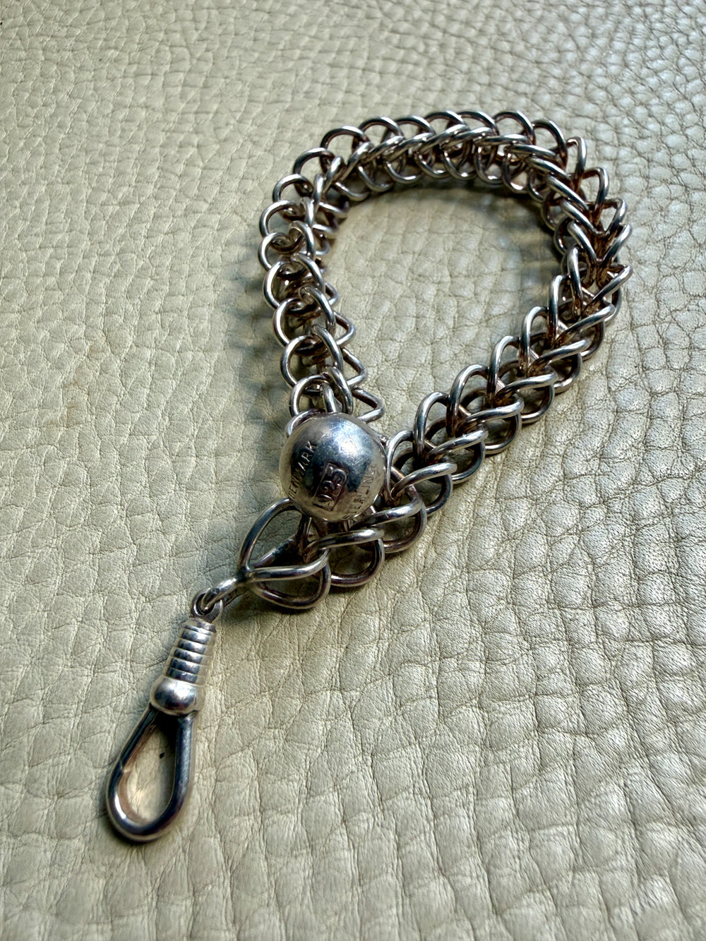 Danish Vintage Sterling Silver Open Foxtail Link Bracelet with Dog Clip - 9 inch adjustable length