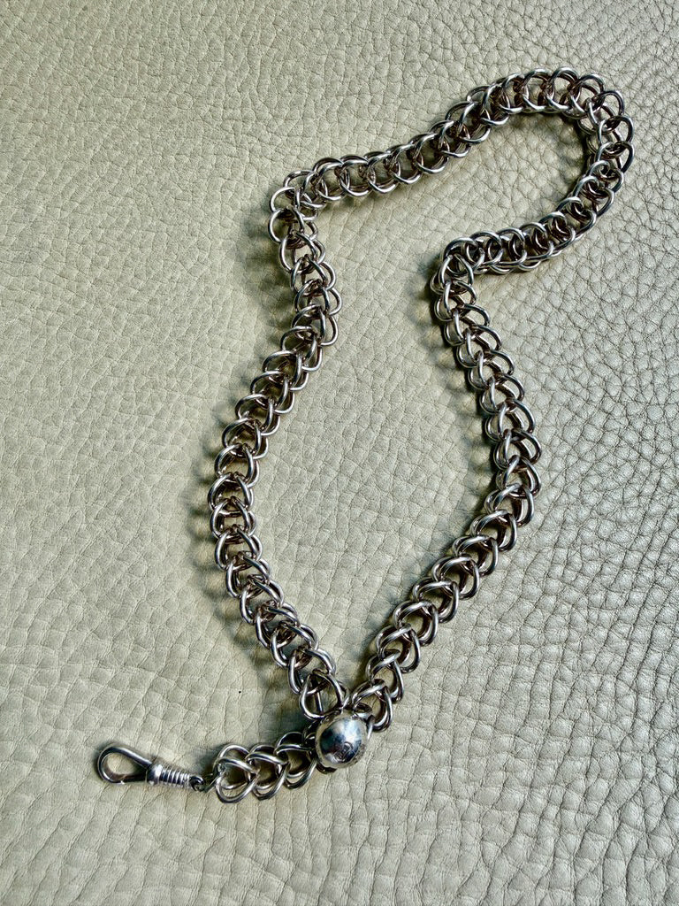 Danish Vintage Sterling Silver Open Foxtail Link Necklace with Dog Clip - 19 inch adjustable length