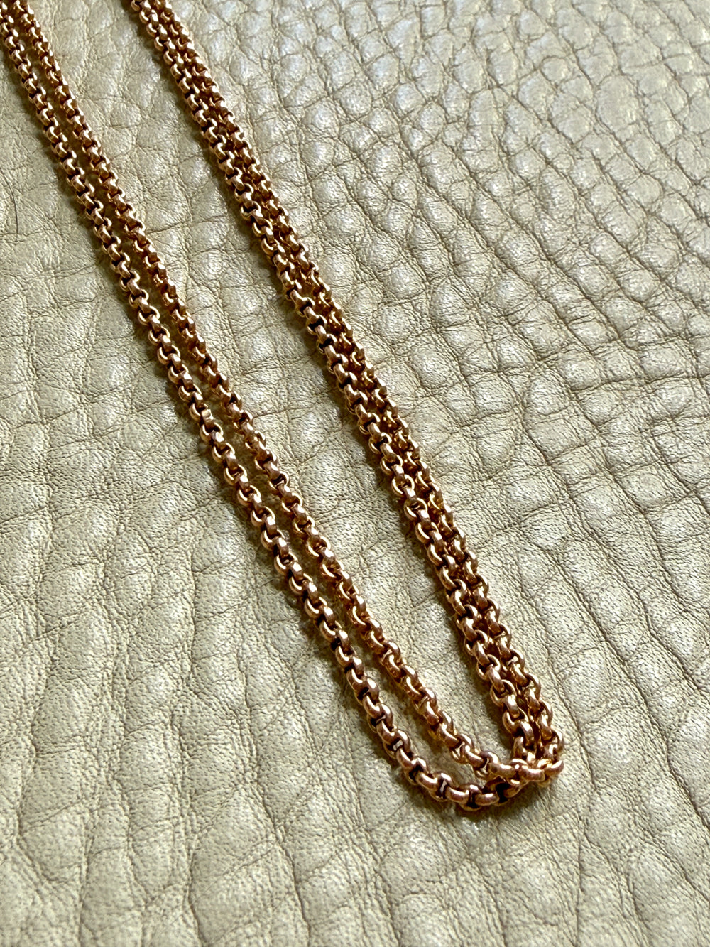 Victorian Era Antique 18k Gold Longuard Belcher Link Chain with Slider & Dog Clip - 33 inch doubled necklace length