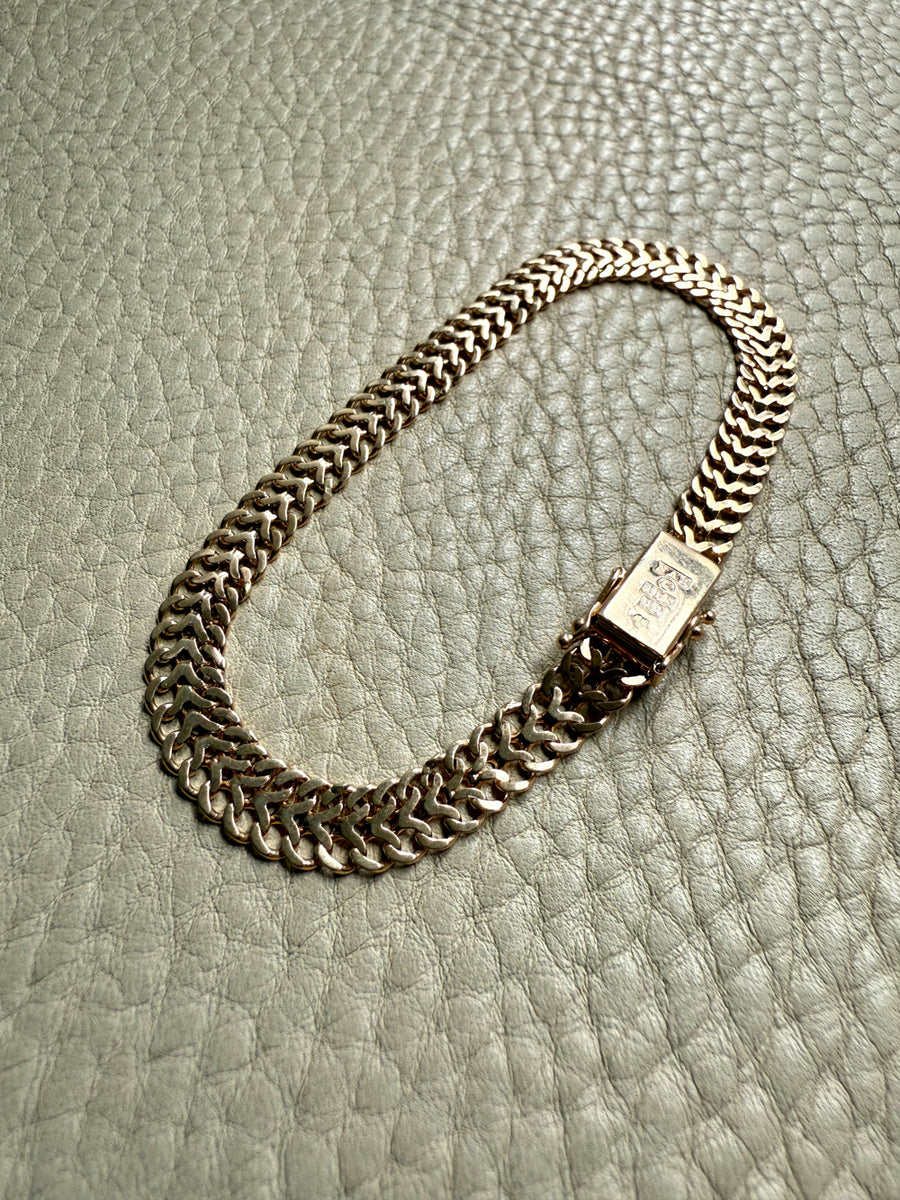 1958 Vintage Scandinavian Herringbone Link Bracelet in 18k gold - 7.6 inch length