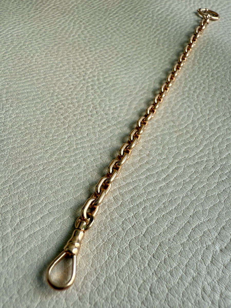 18k Gold Antique Rounded Biker Link Watch Chain Necklace Extender or Bracelet with Large Bolt Clasp - 9.2 inch length