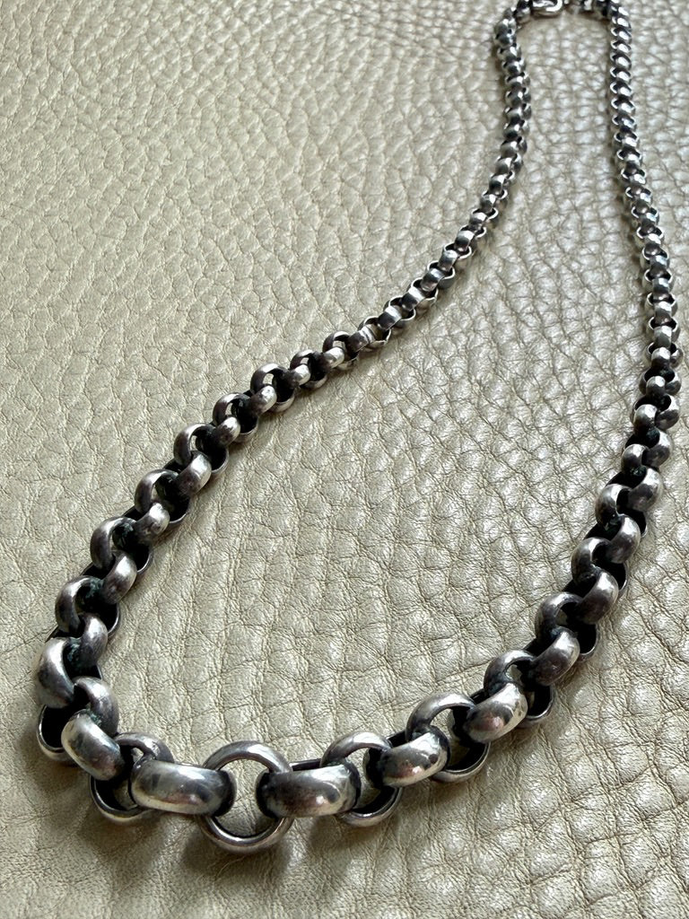 Silver Rolo Link Necklace Graduated Width - 16.8 inch length