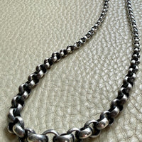 Silver Rolo Link Necklace Graduated Width - 16.8 inch length