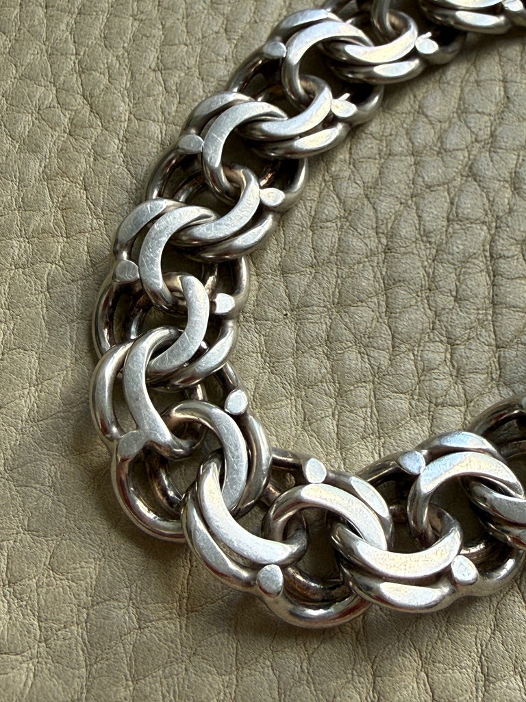 Heavy Swedish Double Link Curb Silver Bracelet by Victor Janson – 7.5 inch length