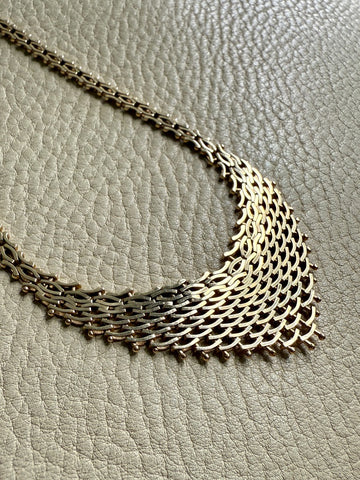 Supple Bib Brick Link Necklace in 14k gold - Midcentury era Danish - 17.3 inch length
