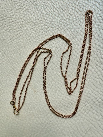 Circa 1900 Antique 18k Gold Longuard Rolo Link Chain with Dog Clip - 30.5 inch doubled necklace length