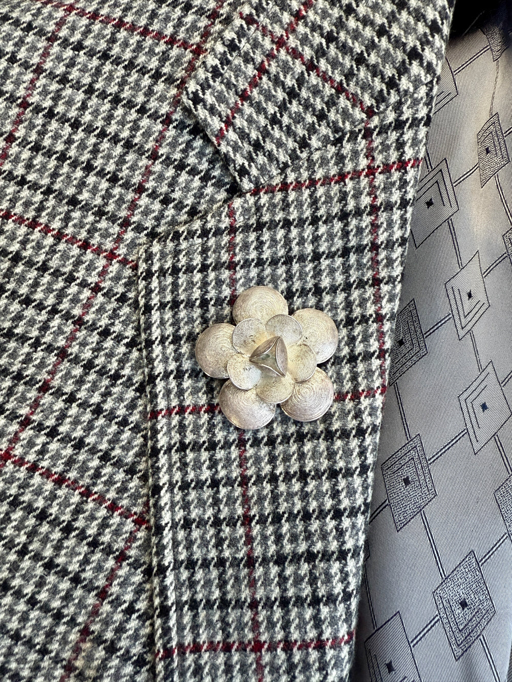 1950s Sterling Silver Filigree Flower Brooch - 1.8 inch diameter