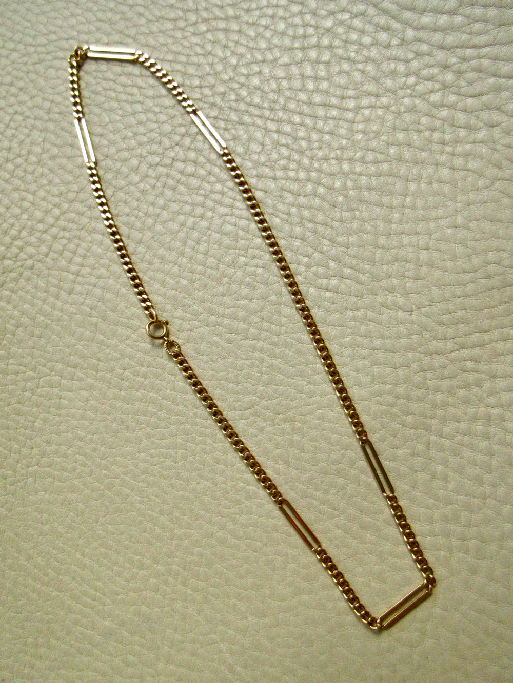 Vintage 18k Yellow Gold Bar and Curb Chain Necklace - 17.5 inch length