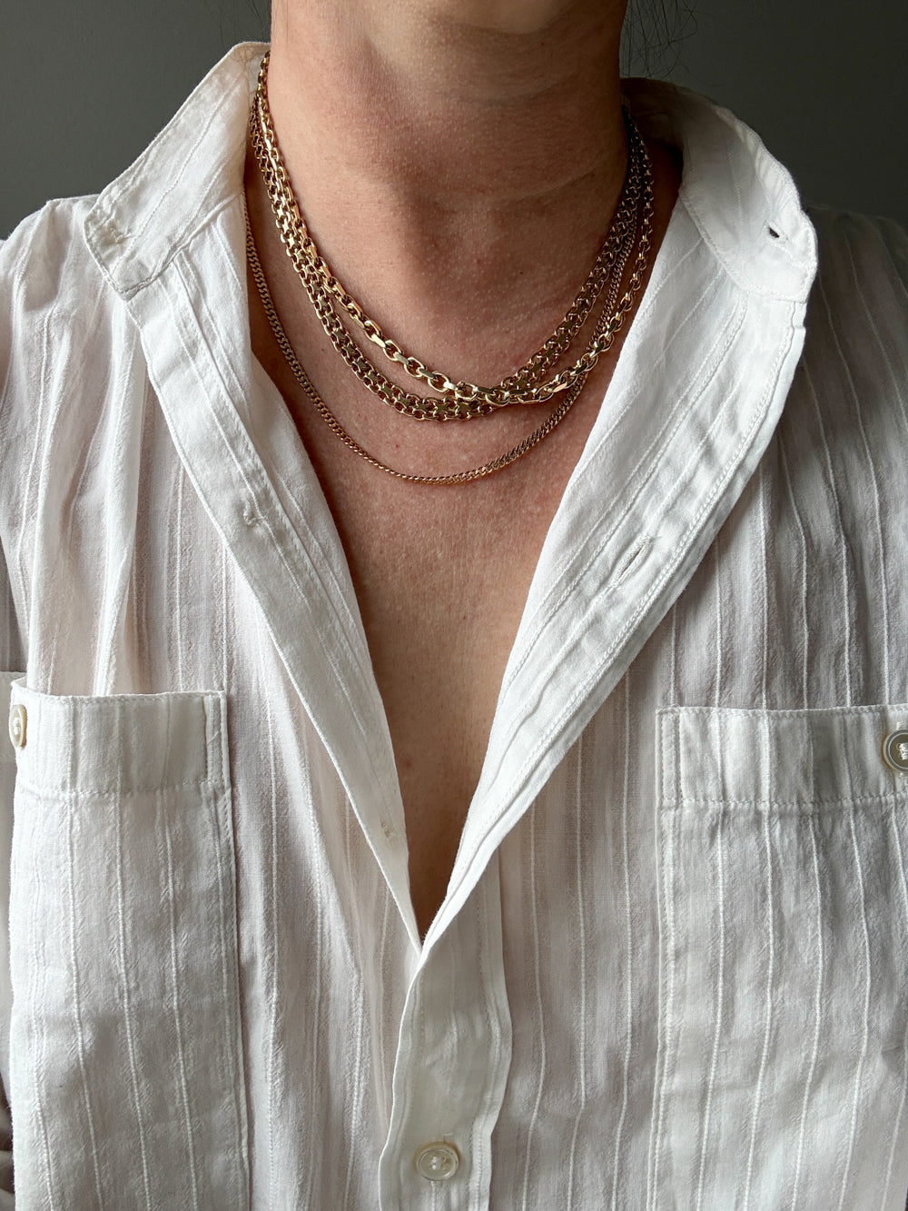 RARE Midcentury Era 14k gold Graduated Biker Link Necklace Signed Edvin Einar & C Larsen - 17.8 inch length