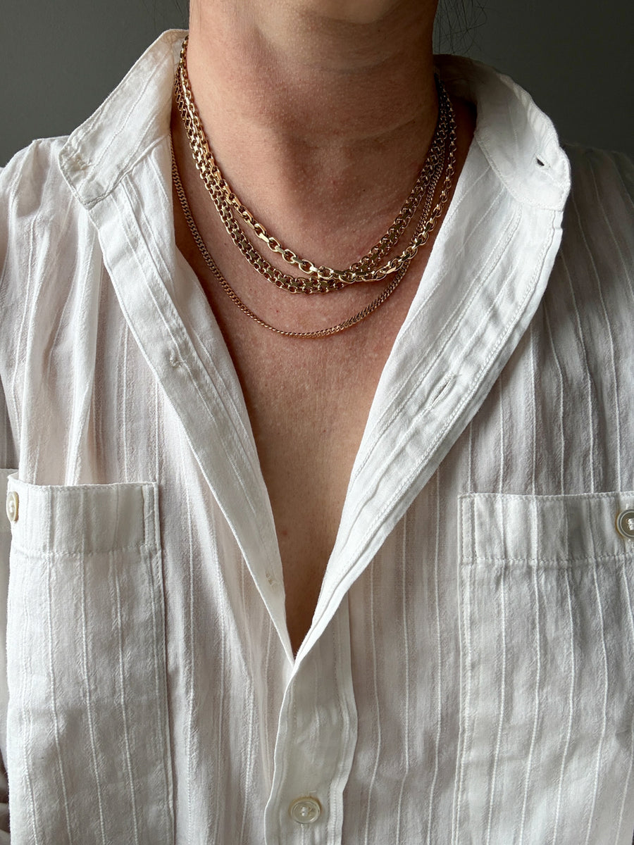 RARE Midcentury Era 14k gold Graduated Biker Link Necklace Signed Edvin Einar & C Larsen - 17.8 inch length