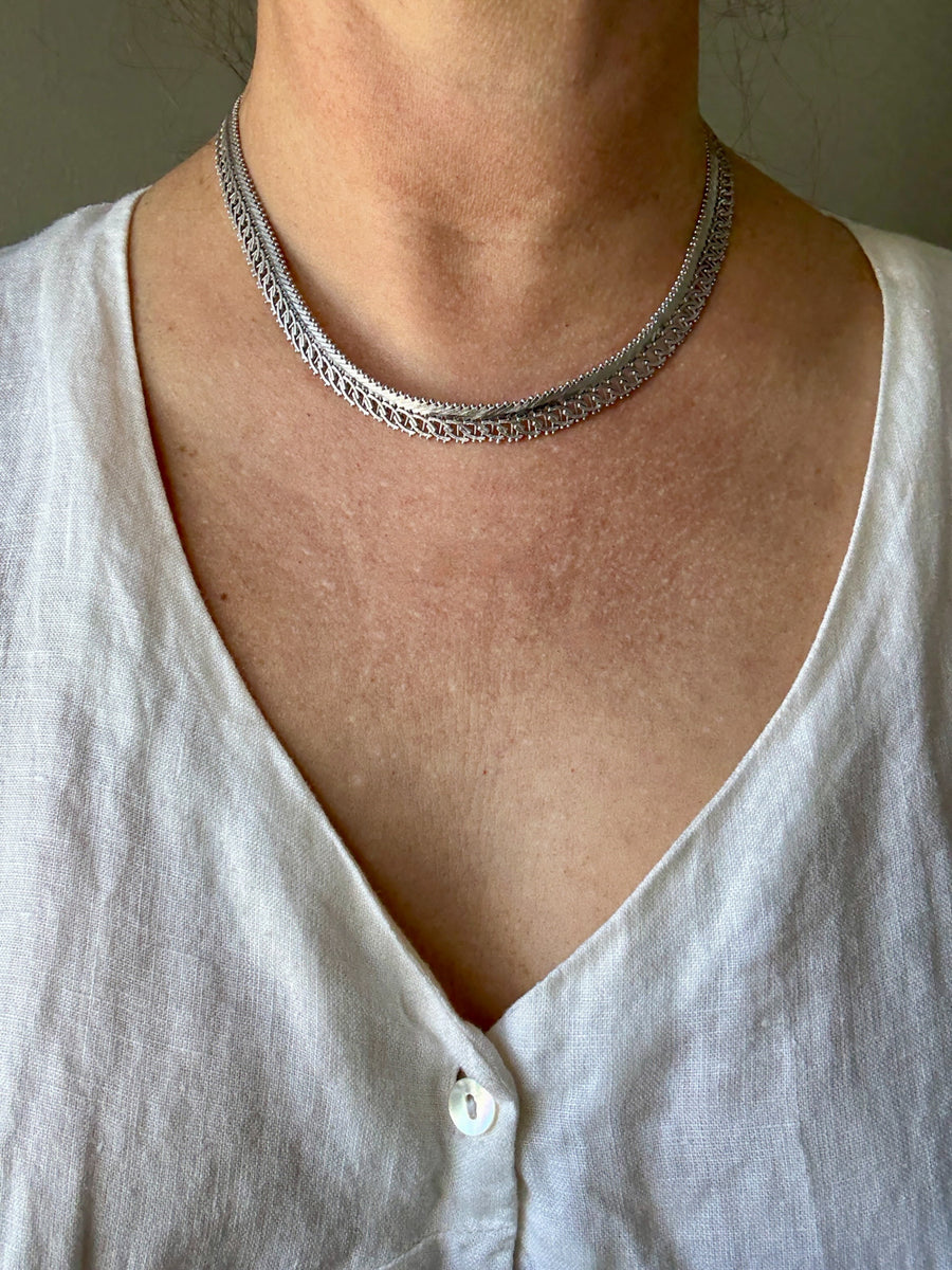 Silver Handmade Crosshatch Link Necklace - 17.1 inch length