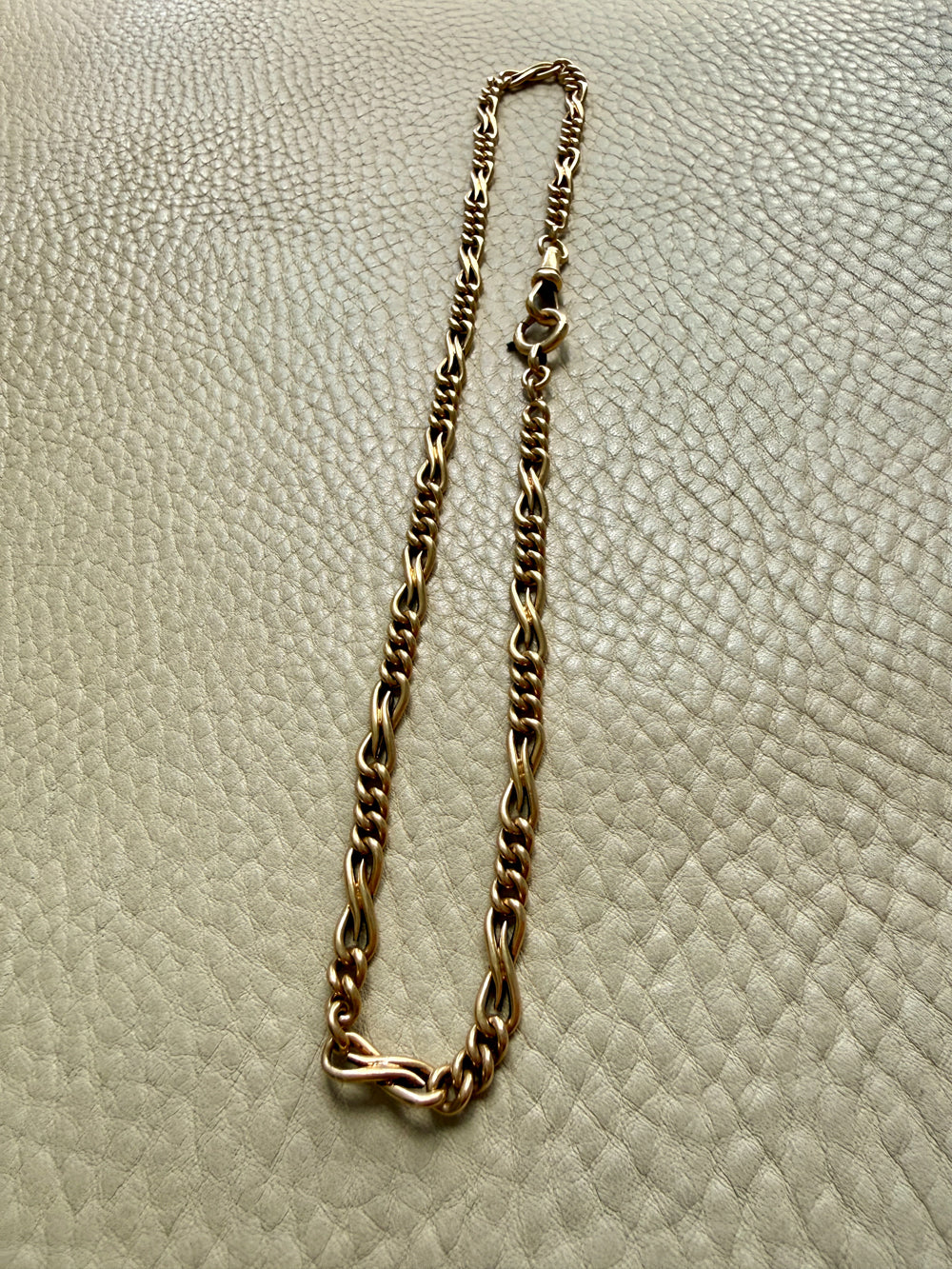 French Antique 18k Gold Watch Chain Necklace with Hand Forged Figure 8s - 16.5 inch length