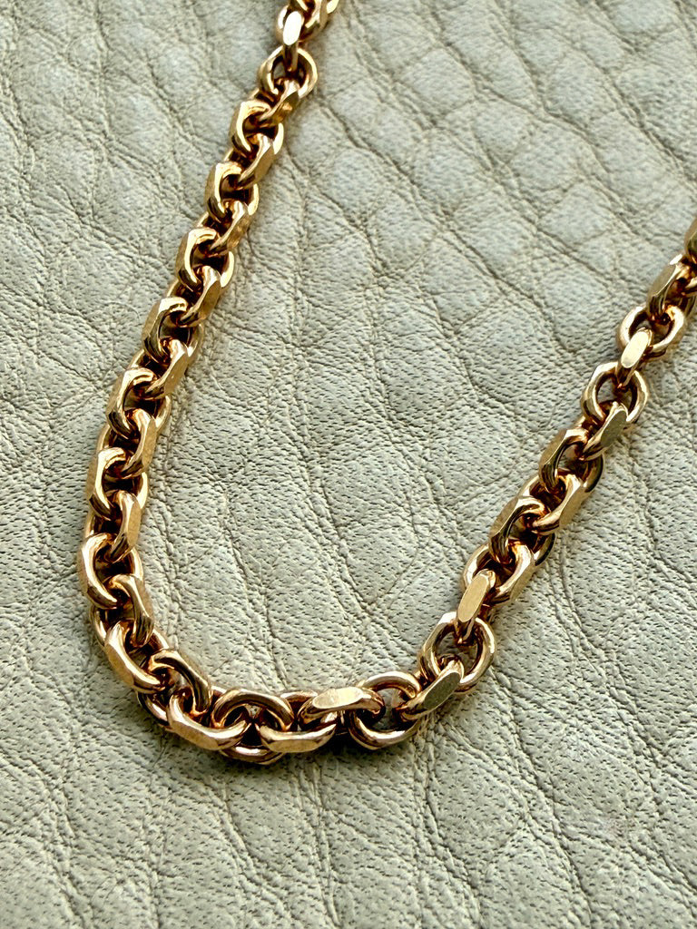 Vintage Italian 3mm Solid Biker Link Chain Necklace 18k Gold – 19.75 Inch Length