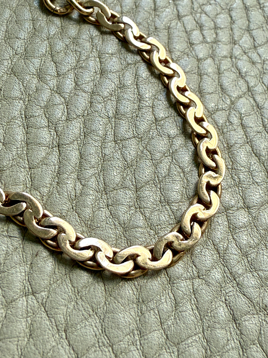 Dated 1930 18k Gold Virola Link Watch Chain Necklace Extender with Large Bolt Clasp - 10.25 inch length