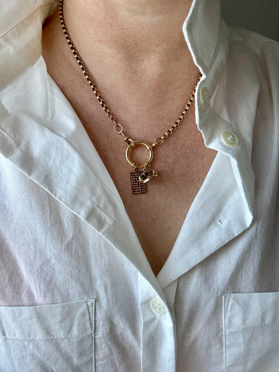 1891 Antique 18k Gold Watch Chain Necklace with Large Bolt Clasp - 18 inch length