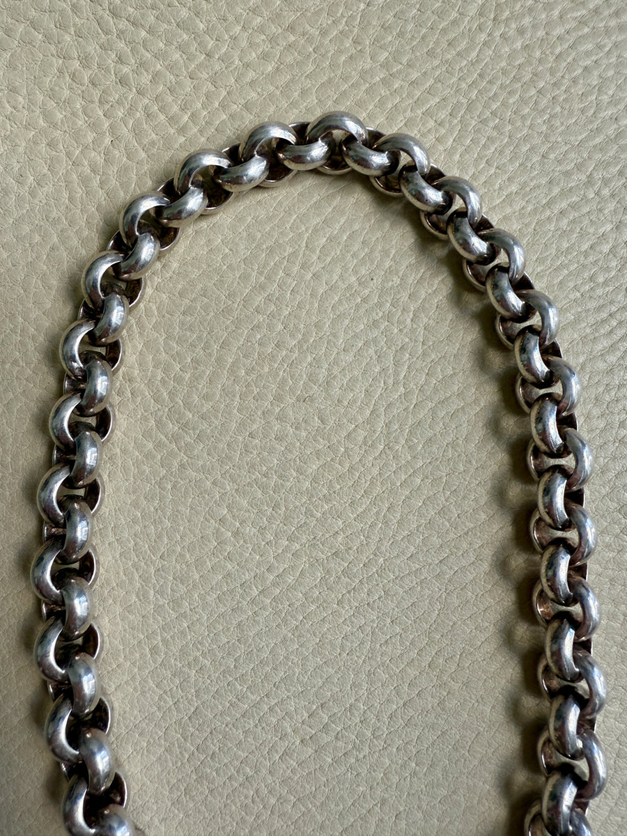 MEGA ROLO!! Heavy 228 gram Silver Rolo Link Necklace with Large Bolt Clasp - 17.5 inch length