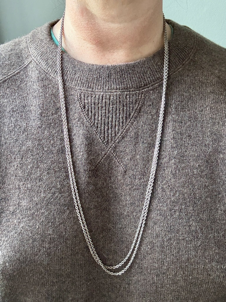 Antique Silver Cable Link Double Strand Necklace - 30 inch doubled length - adjustable