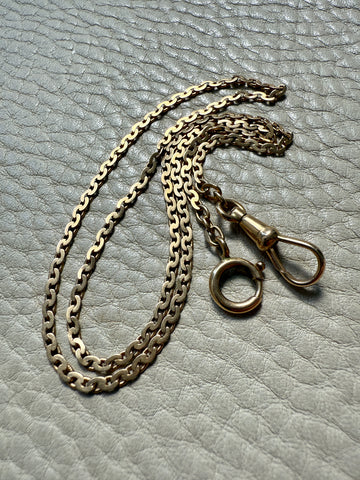 18k Gold Antique Virola Link Watch Chain Front Clasp Necklace - 16.4 inch length