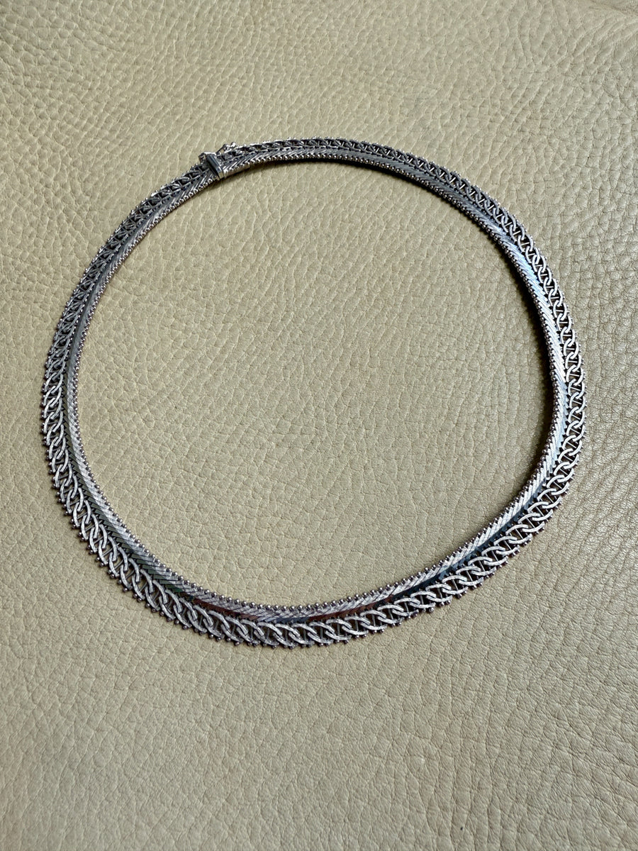Silver Handmade Crosshatch Link Necklace - 17.1 inch length