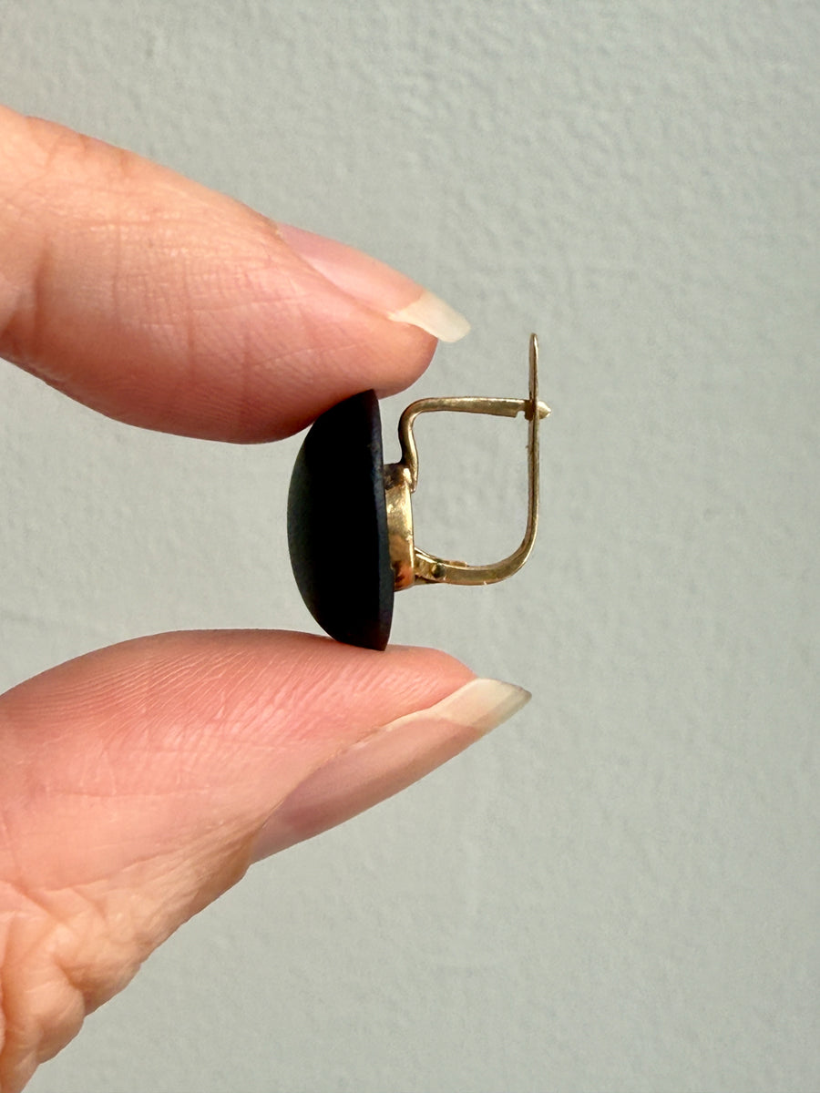 Excellent! 18k Gold set with Black Jet Vintage early 20th Century era Dome Earrings