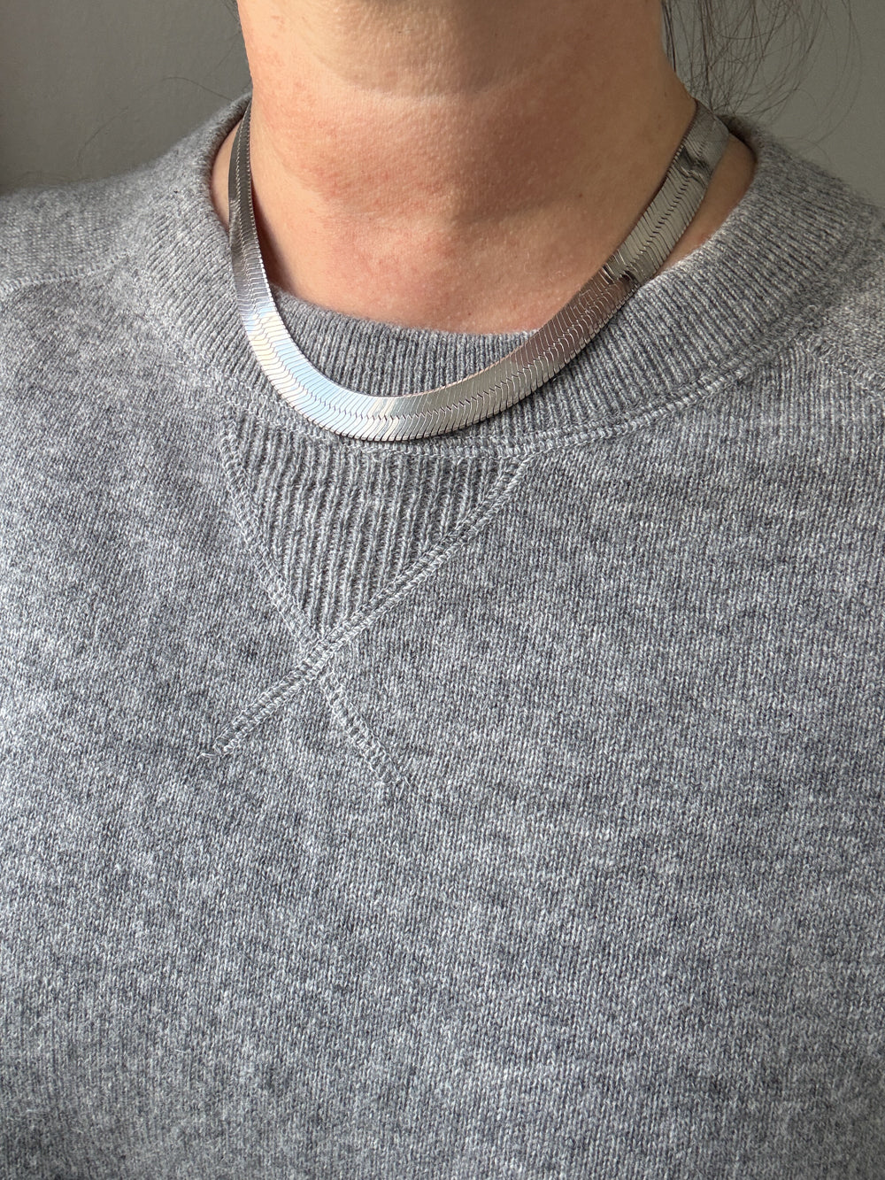 Italian Sterling Silver Herringbone Chain Necklace – 18.5 Inch Length