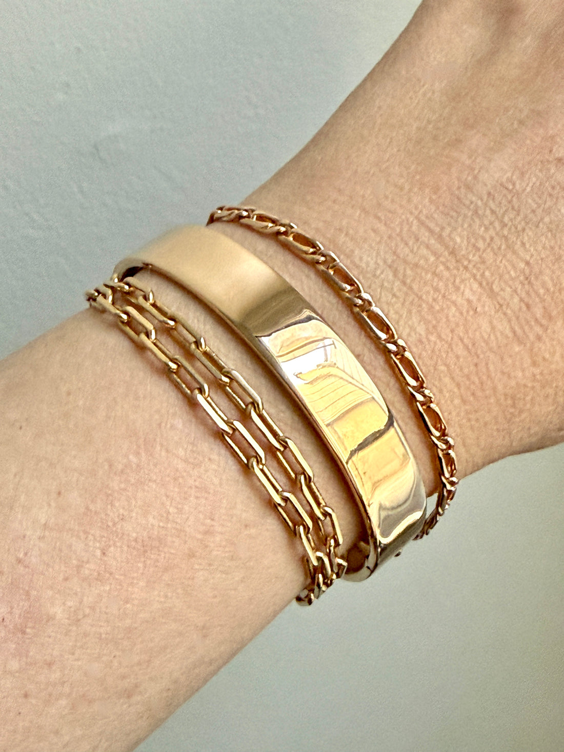 1977 Double Biker Chain Bracelet with Elongated Links - Vintage 18k Gold - 7.4 inch length