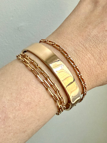 1977 Double Biker Chain Bracelet with Elongated Links - Vintage 18k Gold - 7.4 inch length
