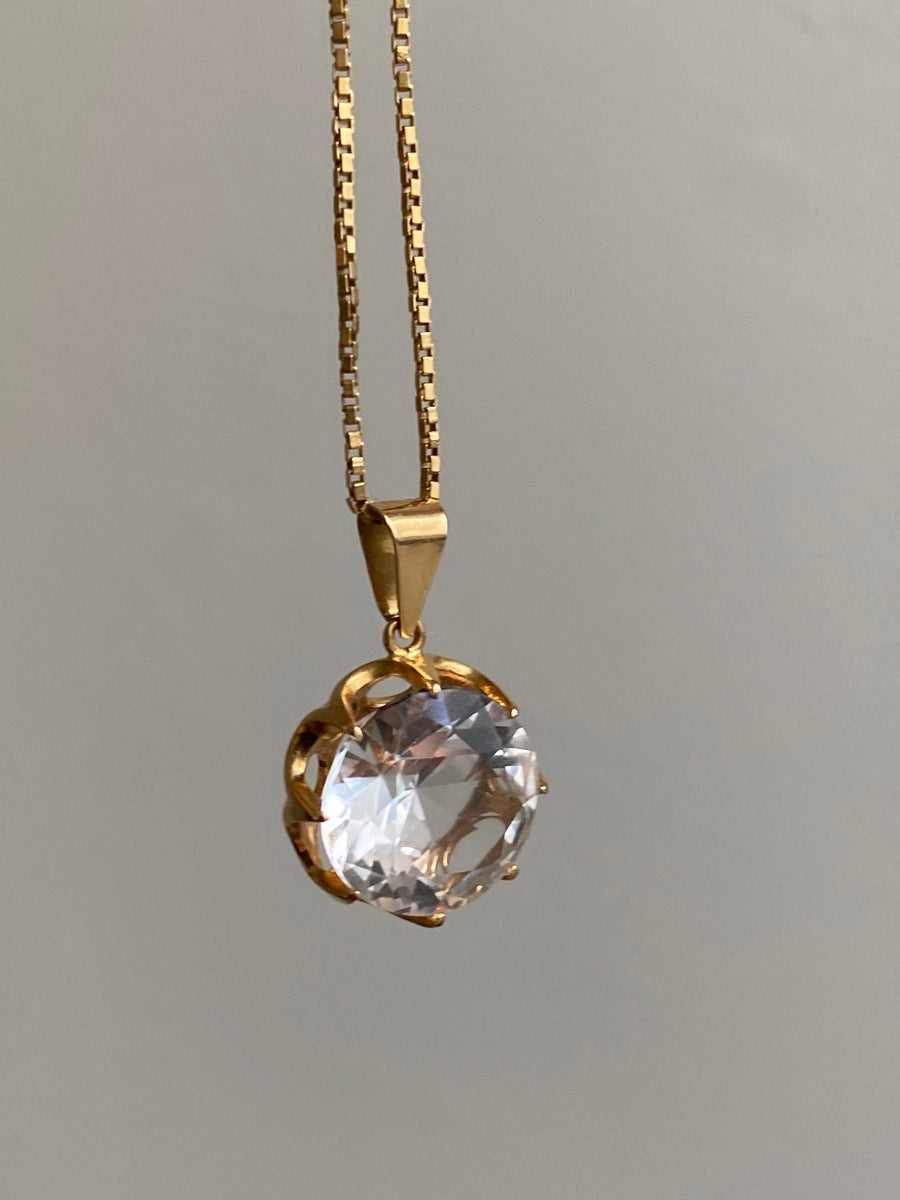 Crystal Swedish pendant necklace - Solid 18k gold - Made in 1975