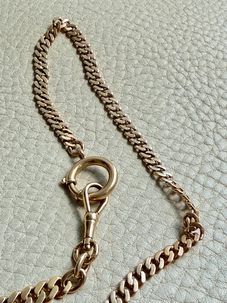 Gold chain necklace on a textured light green background