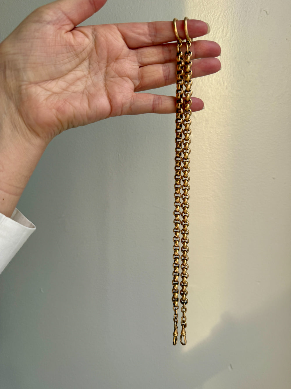 Antique 18k Gold Rolo Link Watch chain Necklace Setup with Large Bolt clasps - 21.75 inch total length