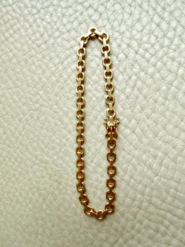 1950 Swedish Vintage Biker Link Bracelet 18k Gold – 8.1 Inch Length