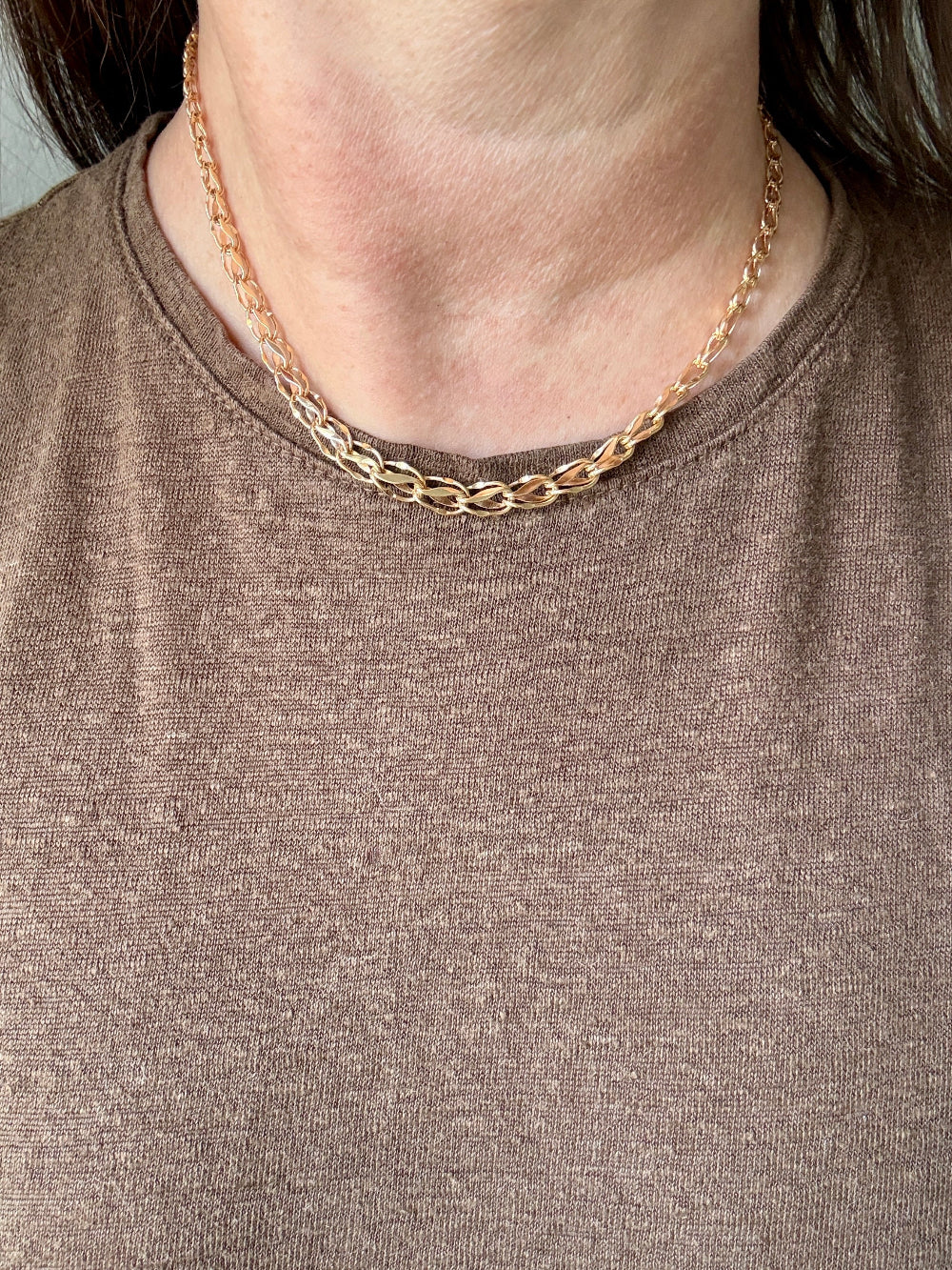 1959 Vintage Signed 18k Gold Tulip Link Chain Necklace – 16.5 Inch Length