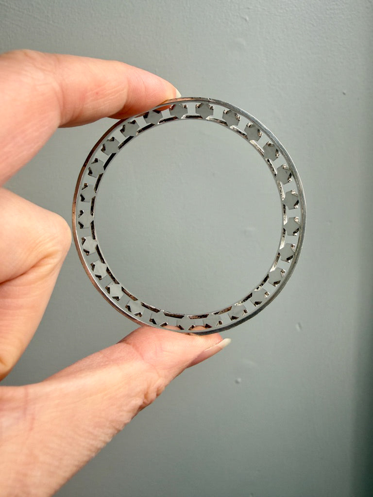 1969 Signed Silver bangle with pillar cutouts - 7.7 interior circumference
