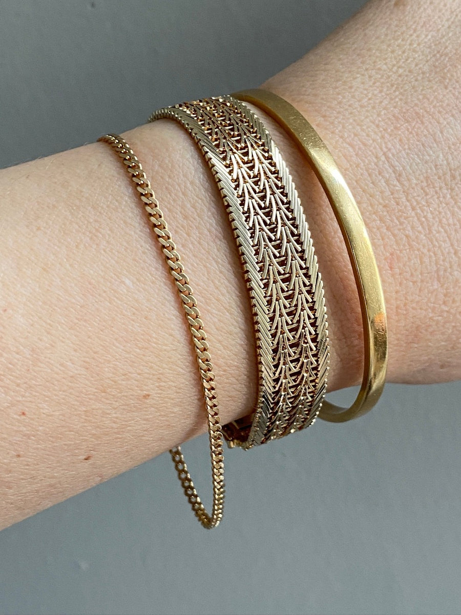 Vintage 18k gold skinny curb bracelet - 8 inch length