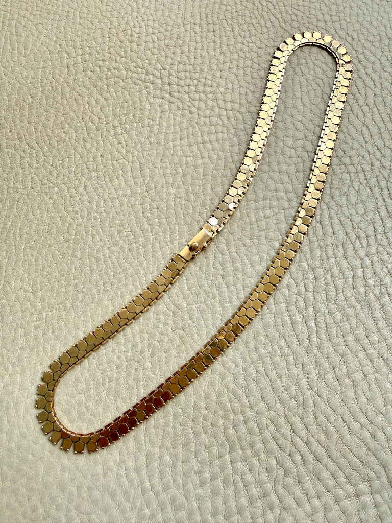 Vintage Italian Hexagon Mirror Link Chain Necklace 18k Gold – 16.75 Inch Length