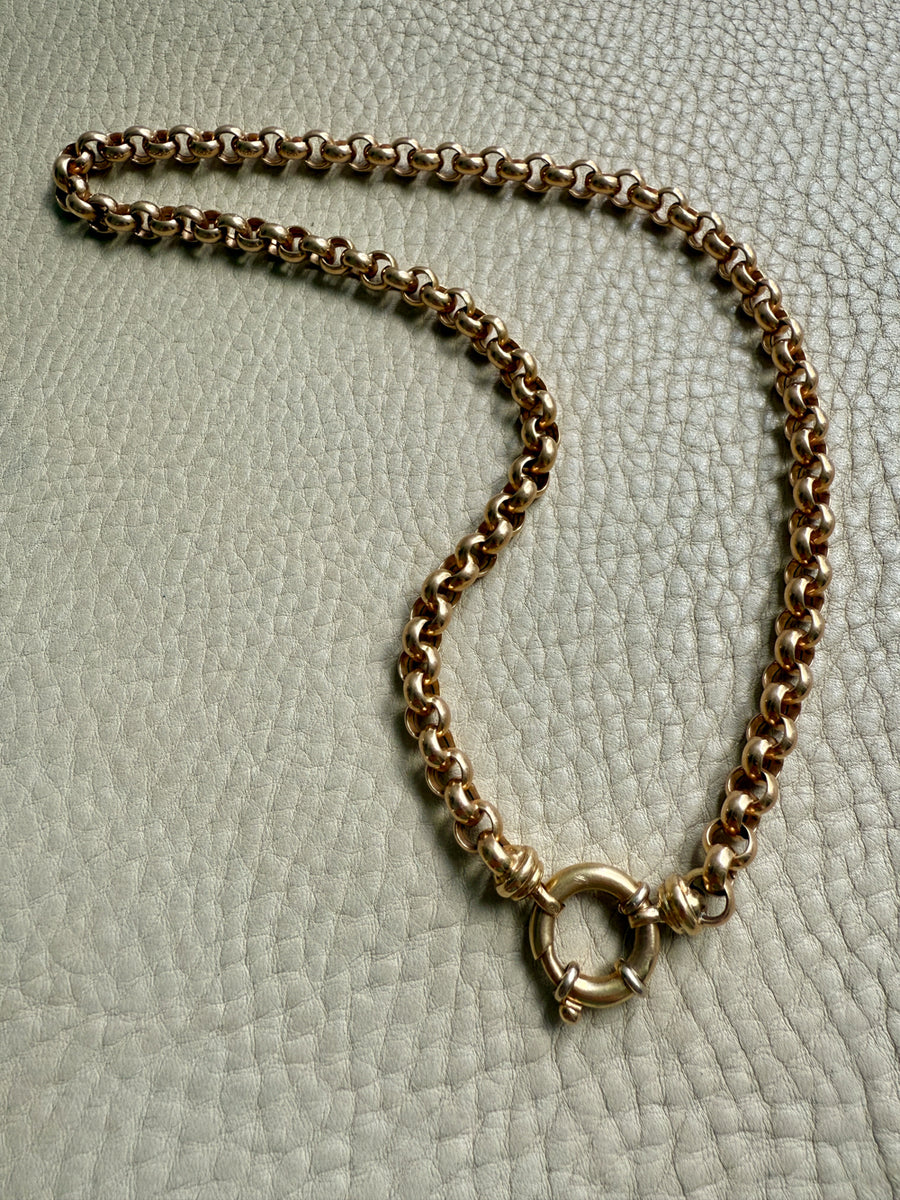 Chubby! 18k Gold Rolo Link Necklace with Large Bolt Clasp - 17.8 inch length