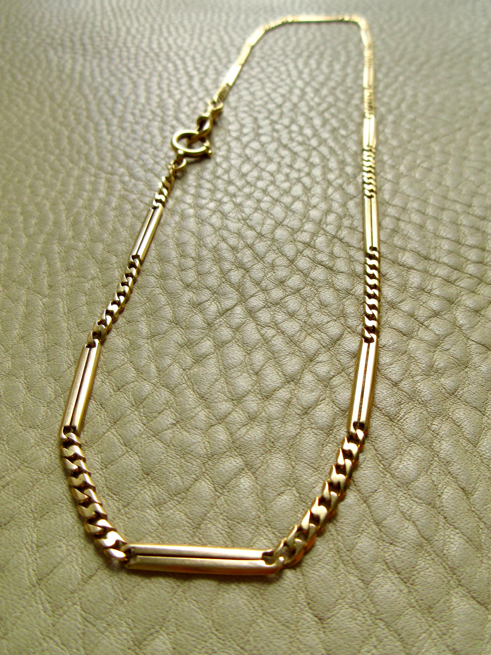Antique Scandinavian 18k Gold Curb & Bar Link Watch Chain Necklace – 18.25 Inch Length