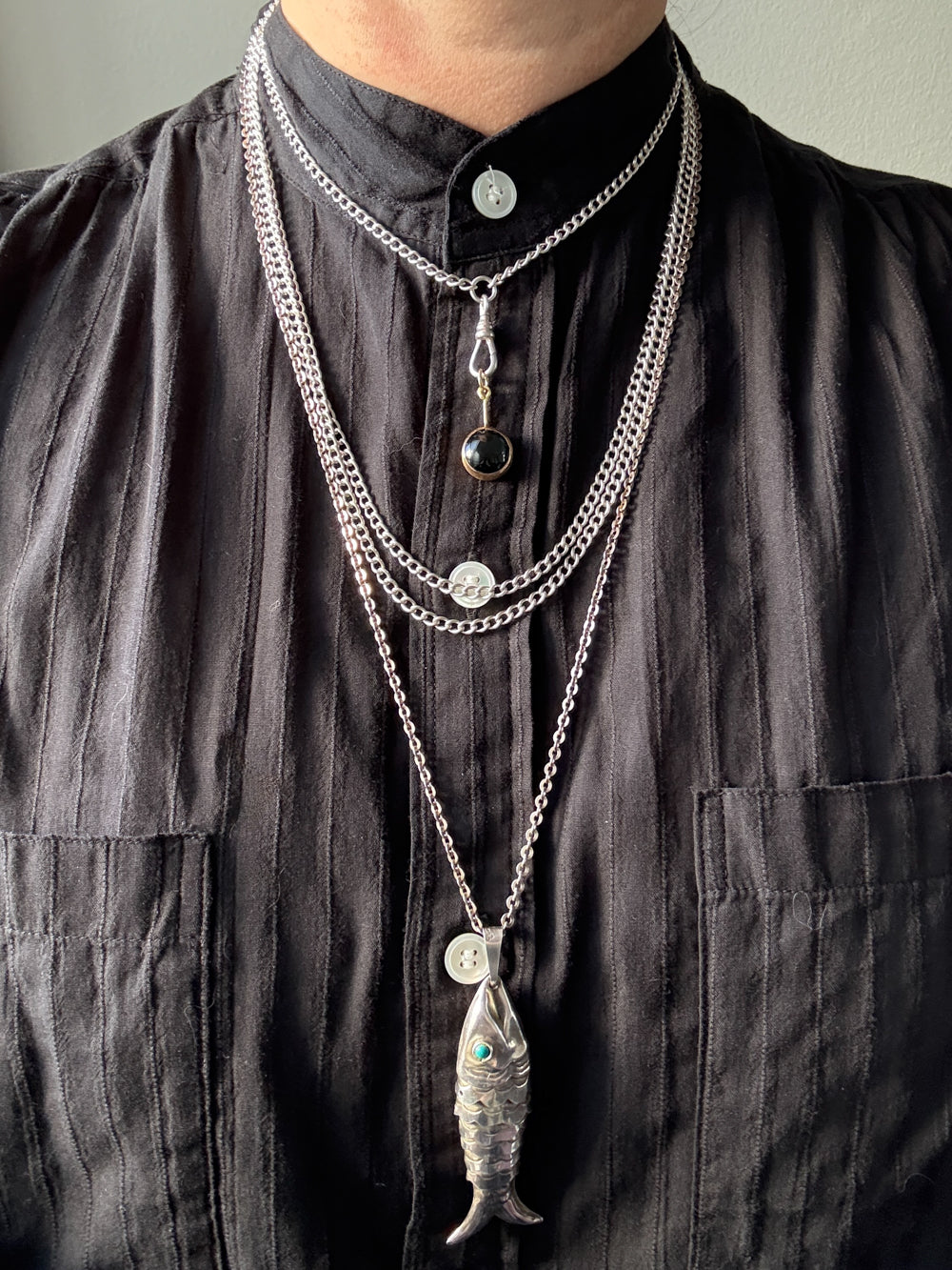 Edwardian era Sterlling Silver Longuard Curb Link Chain with Swivel Dog Clip - 31 inch doubled necklace length adjustable