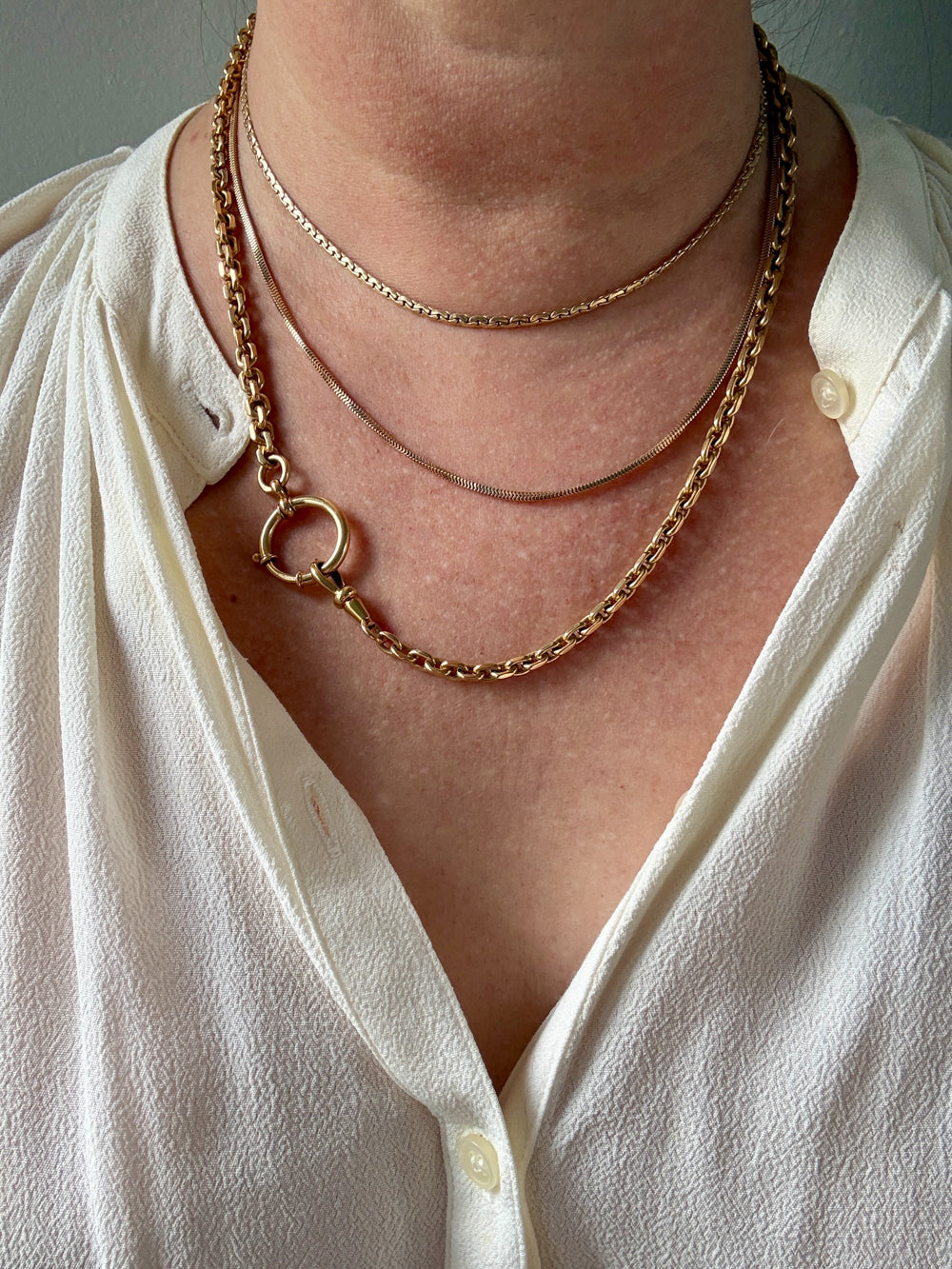 Vintage French Virola Link Chain Necklace 18k Gold – 15.75 Inch length