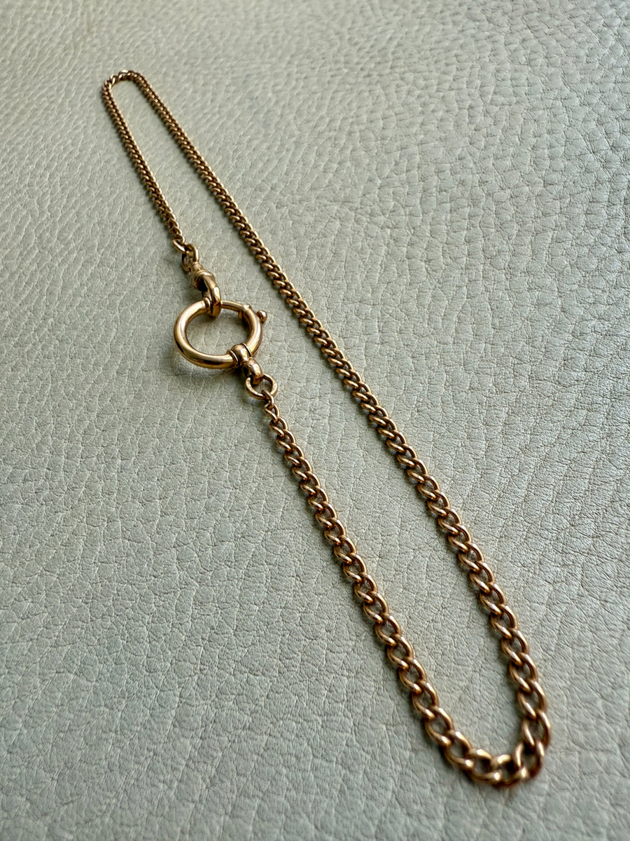 1899 Antique Swedish 18k Gold Curb Link Watch Chain Necklace - 15.8 inch length