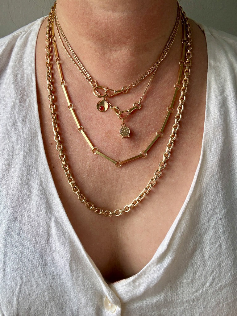 YUM! 1979 Swedish Vintage 81g Biker Link Chain Necklace 18k Gold – 24 Inch Length