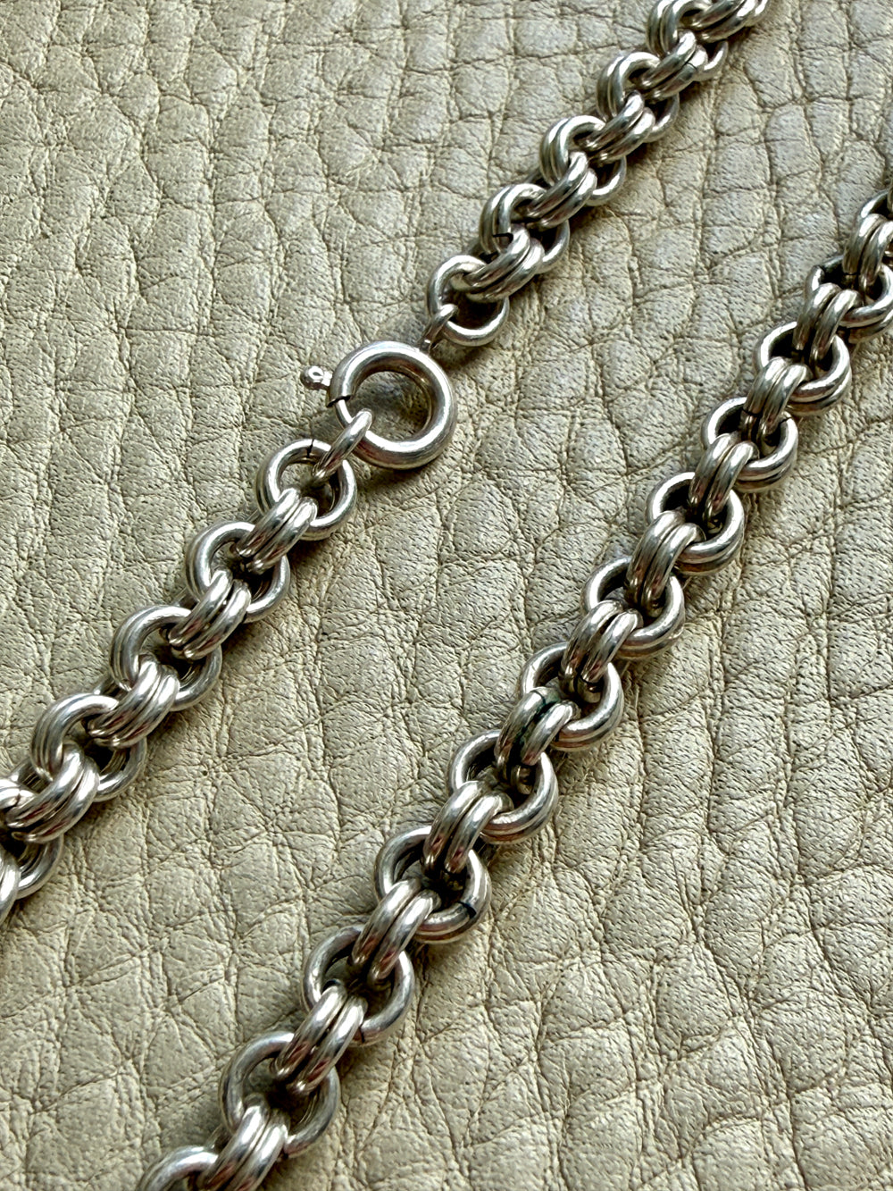 Vintage Silver Double Rolo Link Necklace – 16 Inch Length